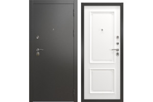 Входная дверь А-00/66 люкс (Муар черное серебро / Шагрень белая мягкая)