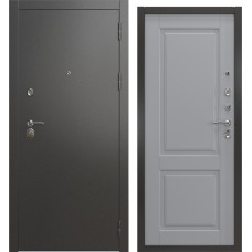 Входная дверь А-00/32 люкс (Муар черное серебро / Шагрень серая мягкая)