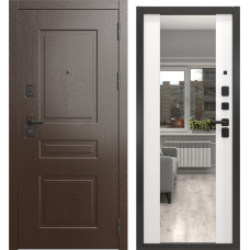 Входная дверь Н-150/71-Z люкс (Горький шоколад / Шагрень белая, с зеркалом)